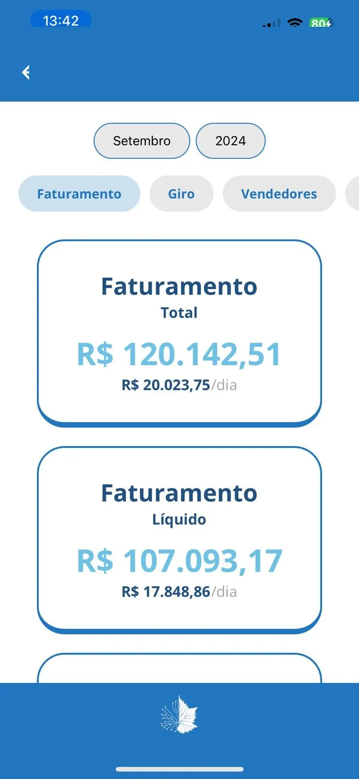 App Vine: faturamento do dia