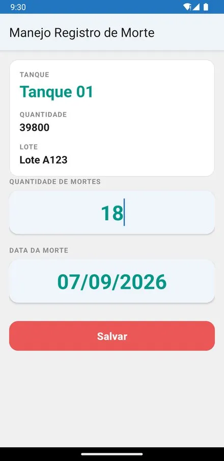 App de Manejos Piscicultura: registro de morte por tanque e lote